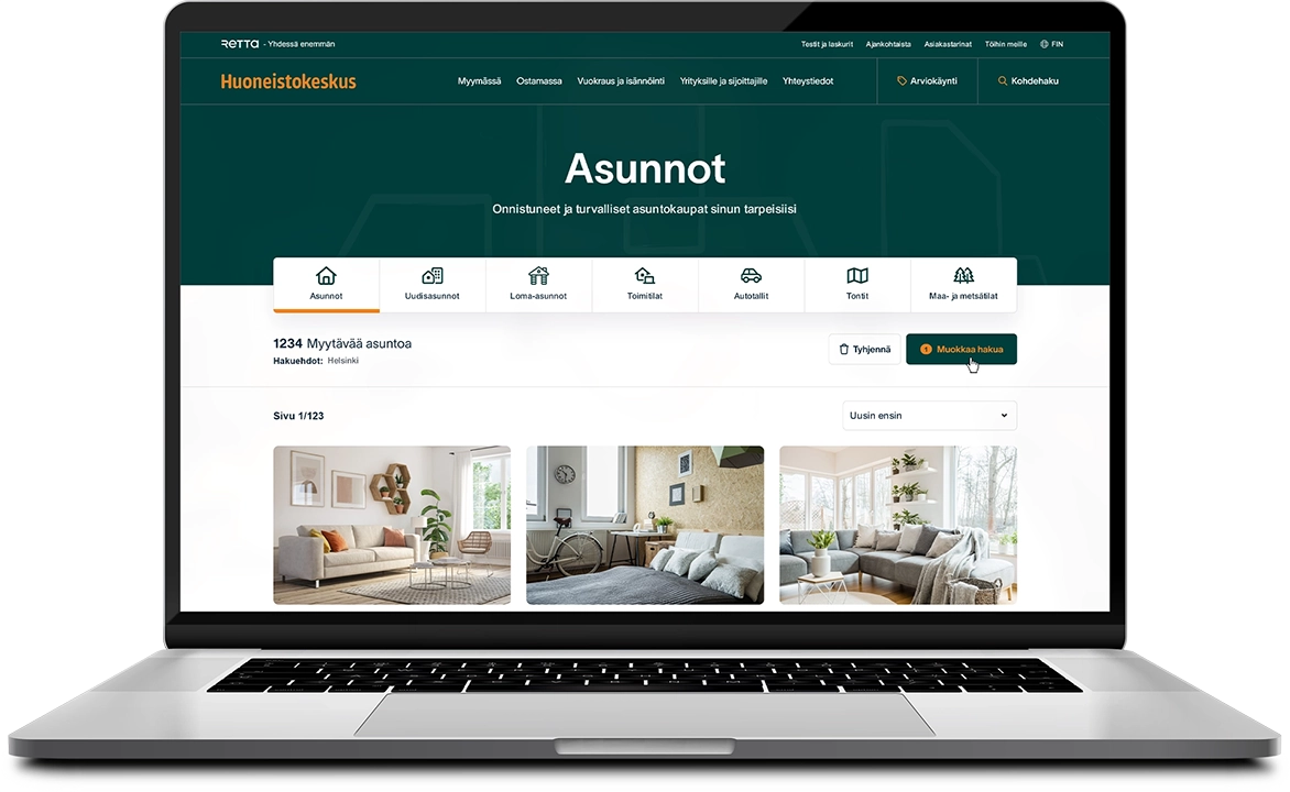 Device mockup of the Huoneistokeskus web site