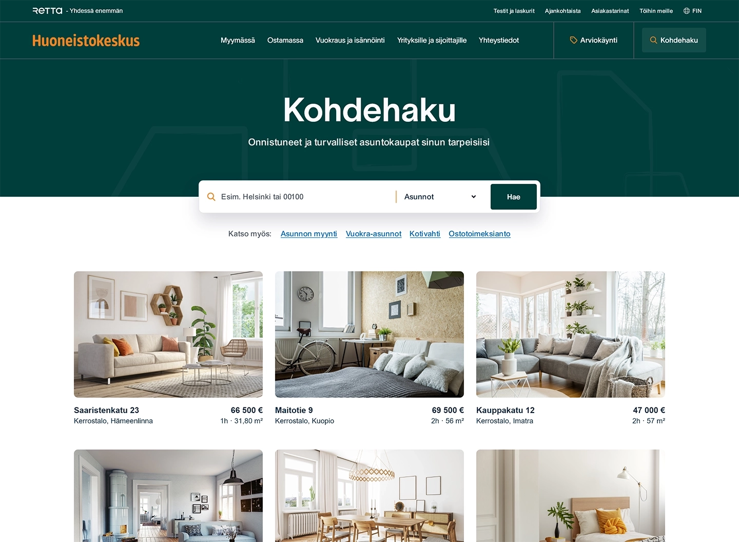 Layout image of the Huoneistokeskus web page apartment search