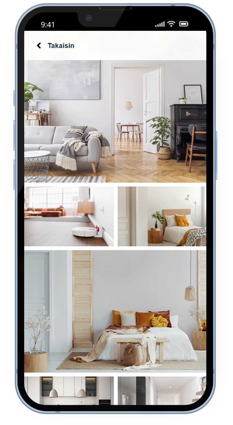 Mobile mockup with a Huoneistokeskus web site image gallery