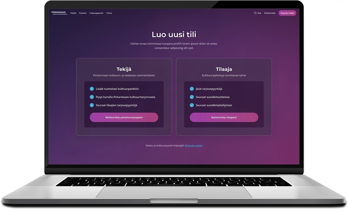 Device mockup of the Kulttuuripankki user registeration profile selection