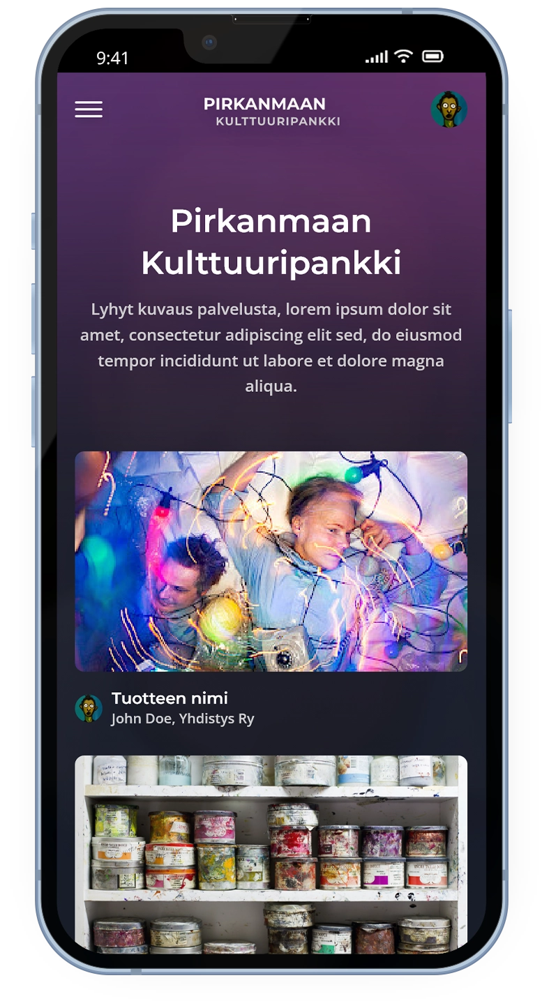 Mobile mockup of the Kulttuuripankki front page