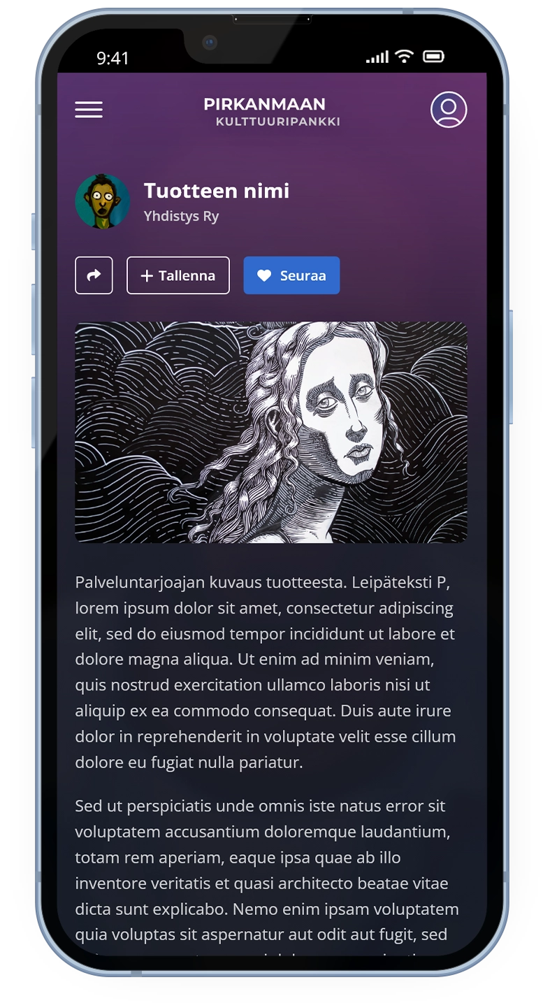 Mobile mockup of user created Kulttuuripankki annoucement