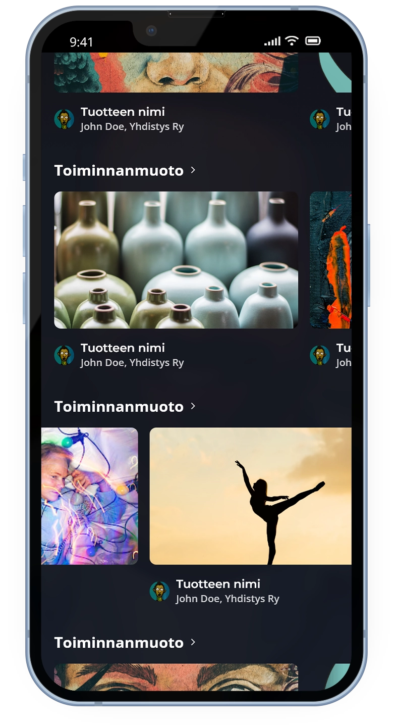 Mobile mockup of the Kulttuuripankki content list