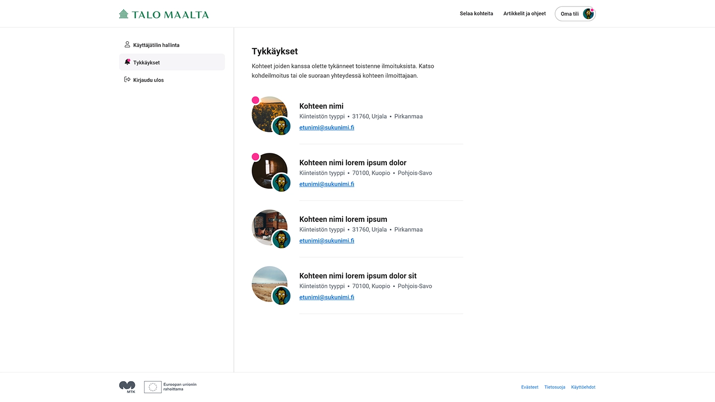 Full layout image of the Talo Maalta user match list