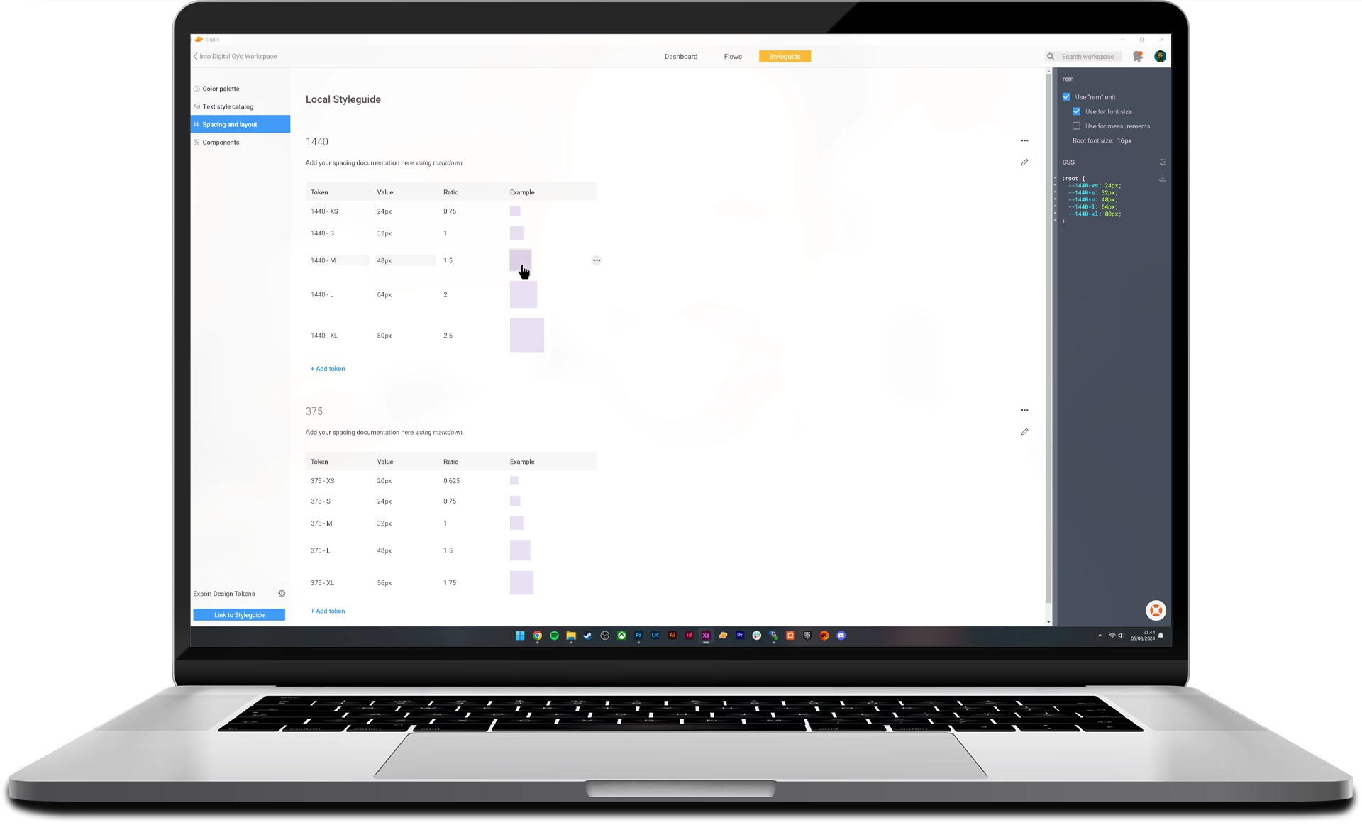 Device mockup with design file documentation