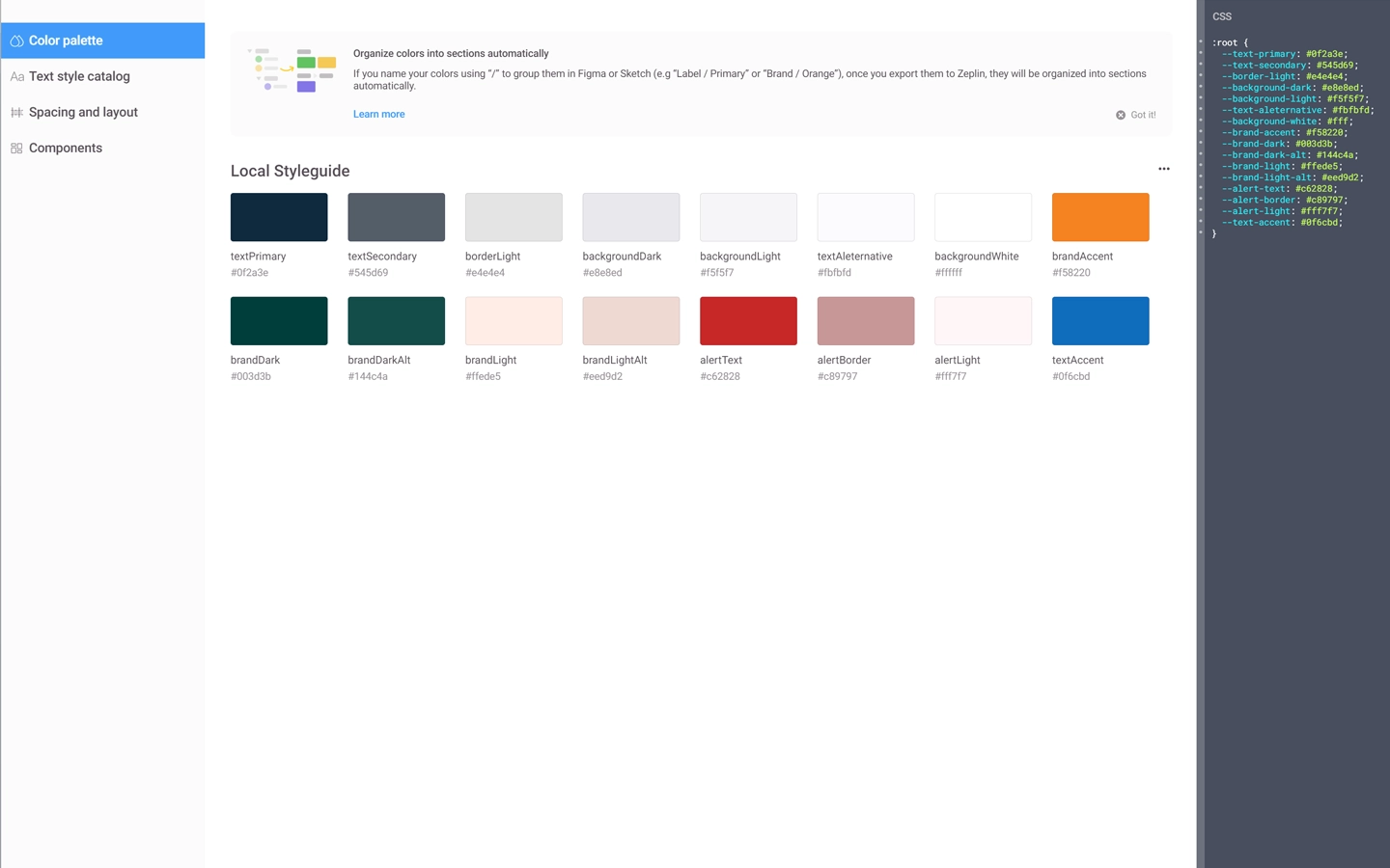 An image of design asset color variables